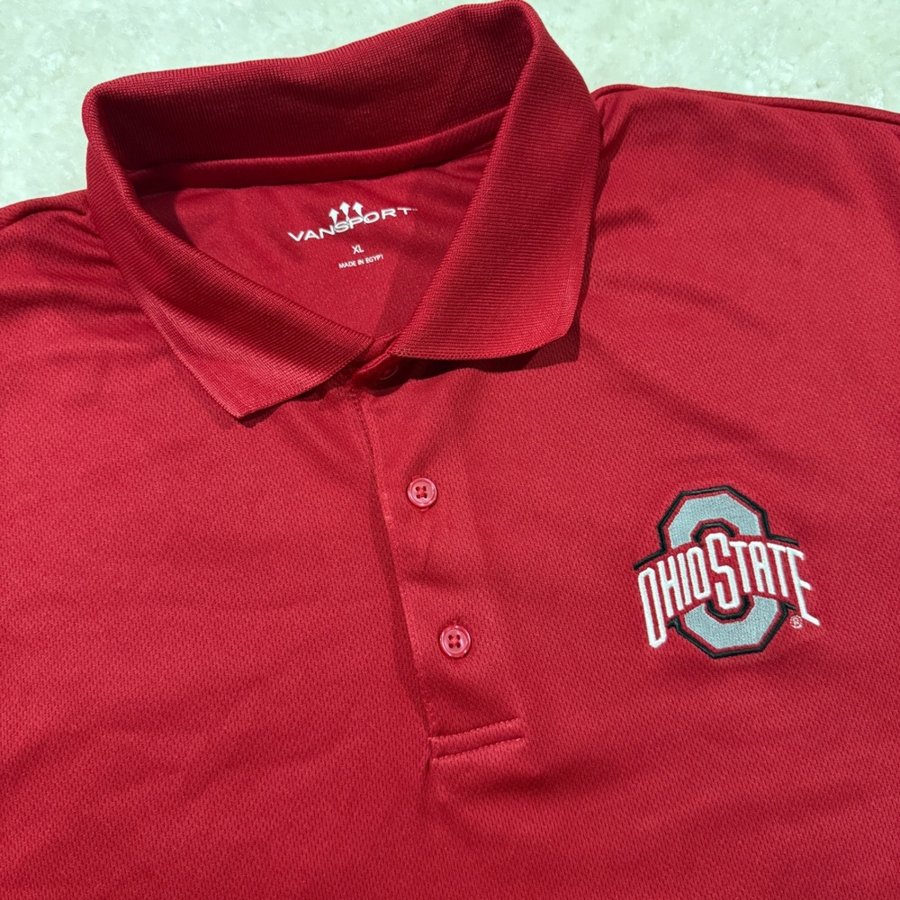 Vansport Polo Shirt Mens XL Red Ohio State Buckeyes NCAA Performance Mesh 2000